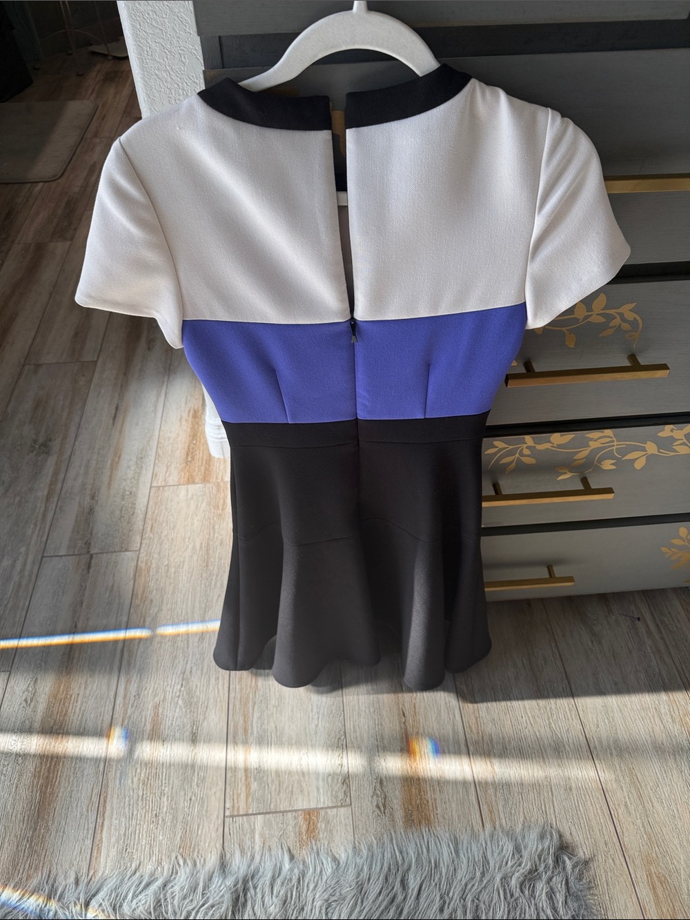 kate spade White, Blue & Black Colorblock Fit-and-Flare Mini Dress - Picture 3 of 8